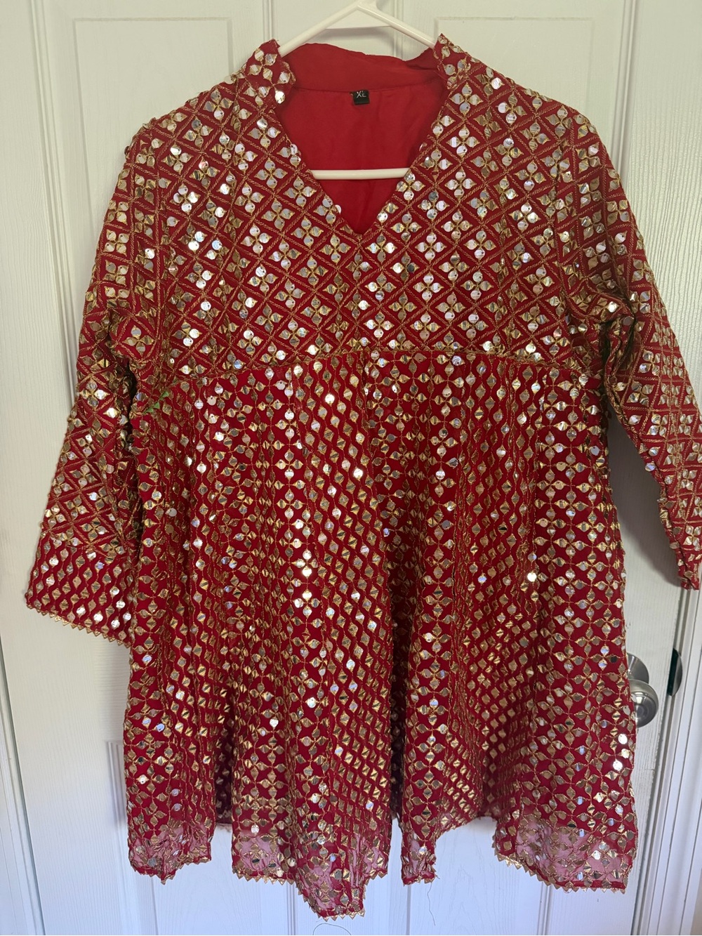 Red Sequin Mirrorwork Women’s kurti
